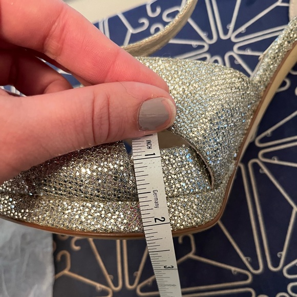 NWT, size 11, Michael Kors Silver Strappy Peep Toe Heels, Available - Picture 13 of 16